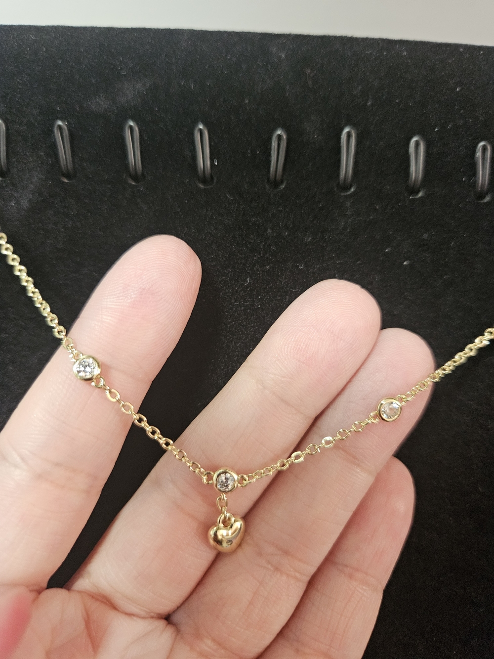 Gold Filled Heart Pendant Anklet with CZ Accents